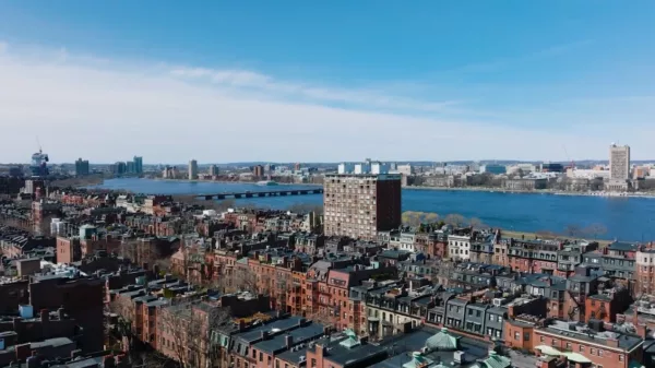 An aerial view of the boston skyline.