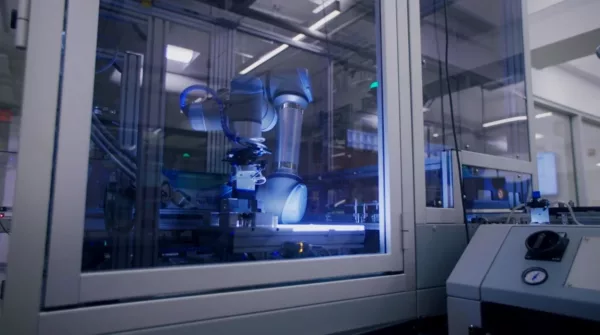 A machine is working in a factory.