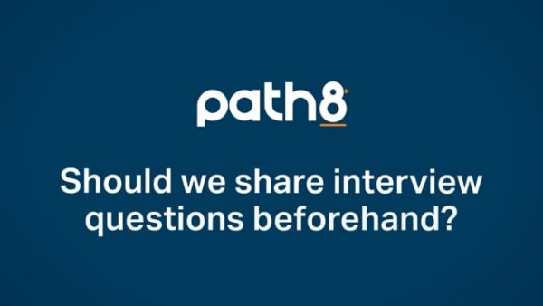 The image displays the text: "path8. Should we share interview questions beforehand?" on a blue background.