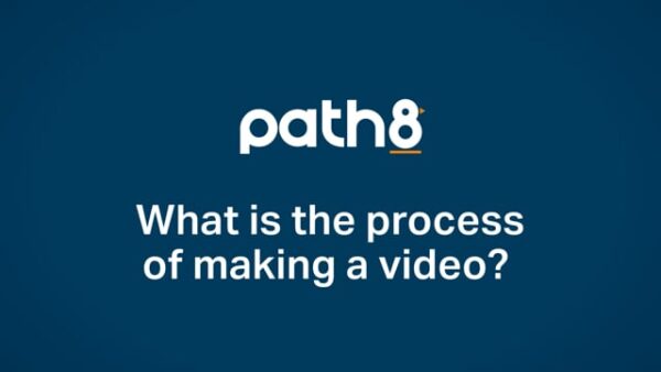 White text on a dark blue background reads, “What is the process of making a video?” with the "path8" logo above.