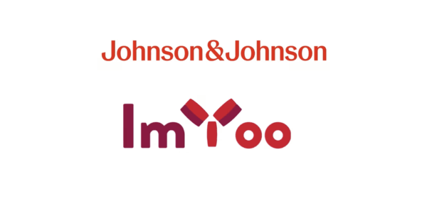 Johnson & Johnson logo above a stylized "ImYoo" logo with two red shapes forming the letter "Y" between "Im" and "oo" on a white background.